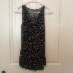 Maurices 24/7 Tank Black Floral Strappy Neck